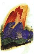 Franz Marc Two Blue Horses in front of a Red Rock Sweden oil painting artist